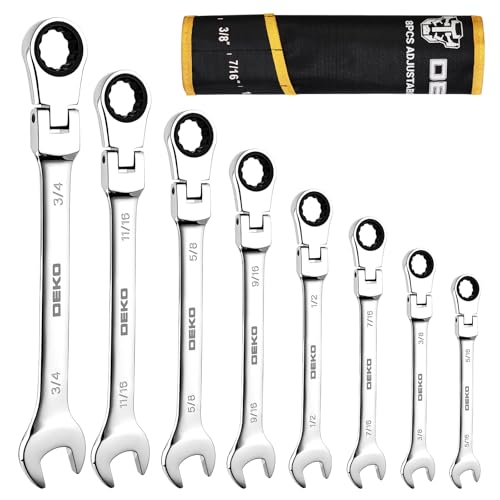 DEKOPRO 8-PC Flex Head Ratcheting Wrench Set SAE 5/16'' to 3/4'', 72-Tooth Cr-V Combination Wrenches with Portable Pouch for Mechanics & Home Maintenance - size: SAE
