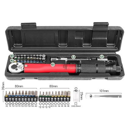 1/4 inch Drive Click Torque Wrench, Drive Torque Wrench Set, Dual-Direction Adjustable Torque Wrench Repair Tool Kit for Bike, Motos, Car Repair Maintenance Black