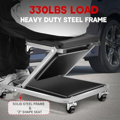 Foldable Z Creeper 2 in 1 Rolling Seat for Garage Shop Auto Repair | 36 inch, 330LBS Capacity, Creeper Seat with Wheels Adjustable Chair, Gray - style: 36inch-Gray