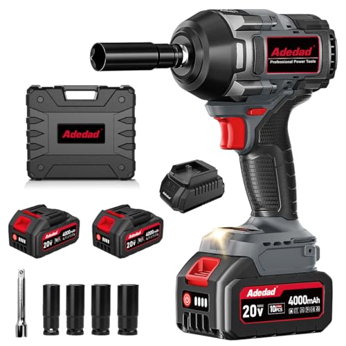High Torque Impact Wrench 886Ft-lbs 1/2 Inch Cordless Impact Gun | 2x4.0Ah Batteries & Charger, 1200N.m Variable Speed Electric Impact Driver for Car Truck Tires Lug Nuts Removal - color: Gray