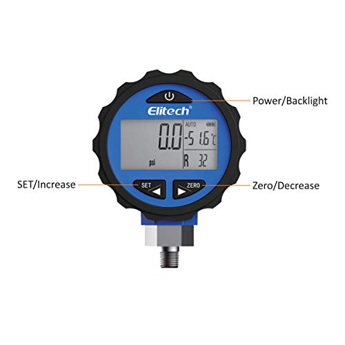 Elitech SMG-1L Single Manifold Gauge Pressure Gauge for 87+ Refrigerants -14.5-500 PSI - size: -14.5-500 PSI, style: 1/8'' NPT + Control Valve