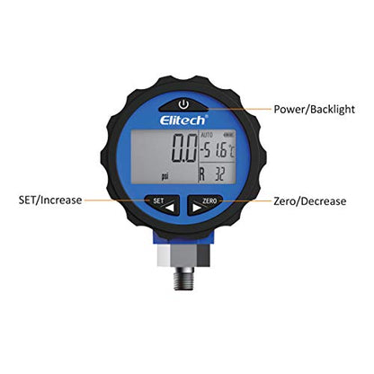 Elitech SMG-1L Single Manifold Gauge Pressure Gauge for 87+ Refrigerants -14.5-500 PSI - size: -14.5-500 PSI, style: 1/8'' NPT + Control Valve