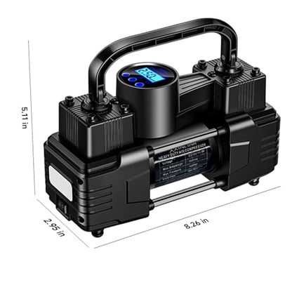 Rapid Inflation Heavy-Duty Portable Dual-Cylinder Tire Inflator with Pressure Gauge - 12V 150PSI Metal Air Compressor (LED Light), Adapters & Storage Bag Included, Fits Cars, RV Tires, Auto-Shutoff - style: Auto