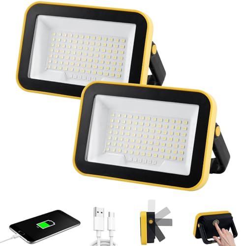 AUMIO Rechargeable Work Light with Tripod Hole, 2-Pack LED Battery Work Lightings, 40W Waterproof Portable Flood Light Cordless Job Site Lighting 180° Rotate for Garage Camping Car Repairing - color: Upgraded SMD 2-Pack