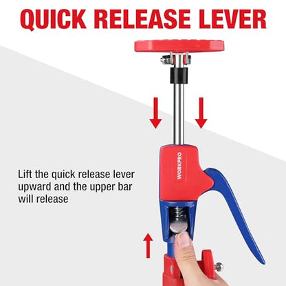 WORKPRO Cabinet Jack Support Pole, 54-114 Inches Steel Telescopic Quick Support Rod Adjustable 3rd Hand Support System with 154 lbs Capacity for Cabinet Jack, Drywall Jack& Cargo Bars, 2-Pack - size: Long-54"-114" 2PC