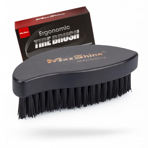 Maxshine Universal Ergonomic Tire Brush with Wood Handle – Professional Detailing Tool for Cleaning Car Tires, Wheels & Rims – Durable Design for Repeated Use & Long-Term Performance