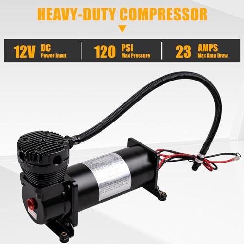 Heavy Duty 200 PSI Air Horn Compressor, 3/8 NPT Train Horns Ride Compressor with 1/4 NPT Replacement Fittings for 12V Train/Truck/Car
