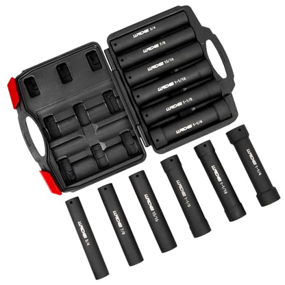 LLNDEI 1/2 Inch Drive Extended Length Impact Socket Set 6PCS Extra Deep Socket Set Include Sizes 3/4", 7/8", 15/16", 1-1/16", 1-1/8", 1-1/4" for High Torque Use