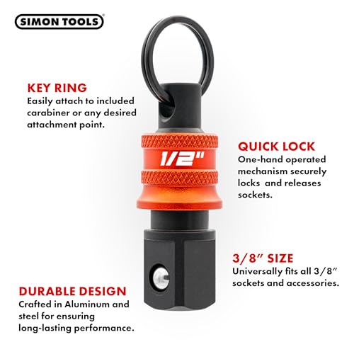 Simon tools Socket Holder Keychain 3pc - 1/2 Socket Organizer with Quick Release and Clip - Perfect Impact Wrench and Toolbox Accessories for Construction Workers, Linemen and Automotive Mechanics - size: 1/2"