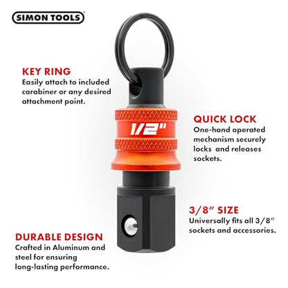 Simon tools Socket Holder Keychain 3pc - 1/2 Socket Organizer with Quick Release and Clip - Perfect Impact Wrench and Toolbox Accessories for Construction Workers, Linemen and Automotive Mechanics - size: 1/2"