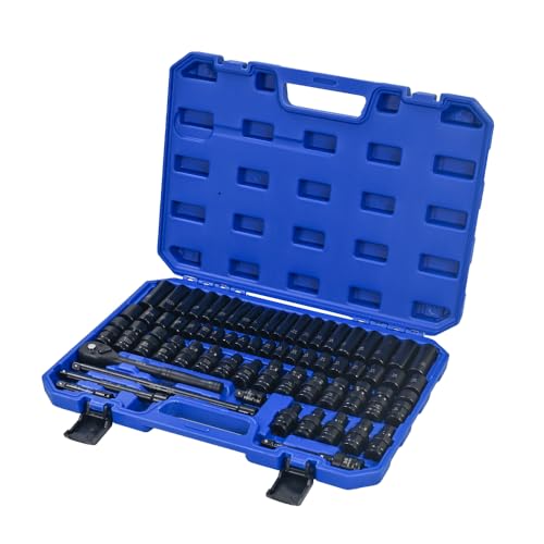 Air Tool and Accessories Kit, 67 Pieces, Universal Short Sets, Extension Rods, Pneumatic Universal Connectors, Ratchet Wrenches, Quick Couplings-Black,Blue - color: Black + Blue + Steel