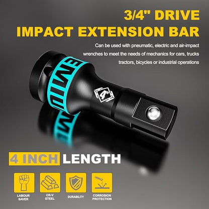3/4" Drive Impact Extension Bar, 4 Inch Length Socket Extension, CR-V Steel, Narrow and Deep Areas in Household Haintenance, Trucks Tractors Repair or Industrial Operations - size: 3/4" 4-Inch