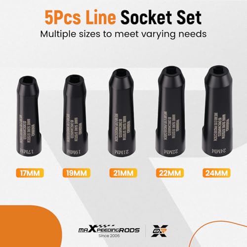 maXpeedingrods 5Pcs 12090 Fuel Line Socket Set, 3/8" Drive Ratchet Fuel Injection Flare Nut Socket 17mm 19mm 21mm 22mm 24mm, for Audi VW BMW Ford Cummins Engines