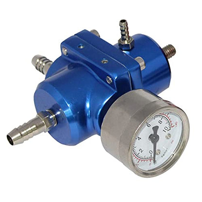 Adjustable Fuel Pressure Regulator with Gauge Hose 0-140 PSI Universal 6AN FPR Kit Aluminum - color: Blue