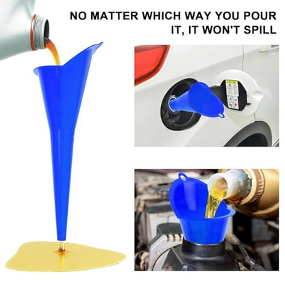 3-Pack Long-Neck Oil Funnels, 11" Multi-Purpose Funnels for Automotive & Motorcycle Use – Reusable Funnel for Oil, Gas & Transmission Fluid (Black+Blue+Red) - color: Black+Blue+Red