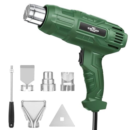 Excited Work 1500W Heat Gun, Fast Heat Hot Air Gun Kit with 662℉ & 1022℉ Dual-Temperature Settings, 4 Nozzles for Shrink Wrapping, Stripping Paint, Resin, Crafts