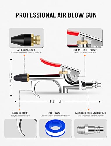 JASTIND 4Pcs Air Blow Gun Kit, 2-Way Connection Air Nozzle Blow Gun with Rubber Tip & 1/4IN Standard Quick Plug, Air Compressor Accessories Blower Gun for Dust Cleaning