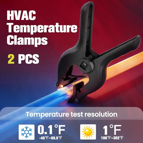 WISSCOOL Digital Manifold Gauges HVAC, R454B R134A R410A R32 AC Gauge Set | Color LED Display, 2 Thermometer Clamp Probes, 3 AC Hoses with Pressure Temp Leak Test for HVAC Automotive AC Charging