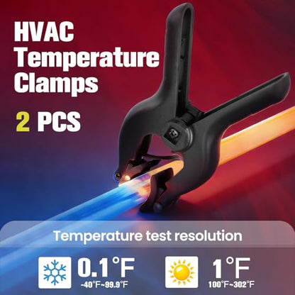 WISSCOOL Digital Manifold Gauges HVAC, R454B R134A R410A R32 AC Gauge Set | Color LED Display, 2 Thermometer Clamp Probes, 3 AC Hoses with Pressure Temp Leak Test for HVAC Automotive AC Charging
