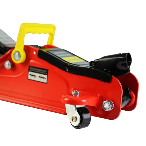 Hydraulic Trolley Service Floor Jack, 2 Ton(4000lbs) Low Profile Floor Jack, Heavy-Duty Steel Racing Floor Jacks with Single Piston Quick Lift Pump, Lifting Range 3.3"-15.2" - color: Red&Black-2T-Single Pump