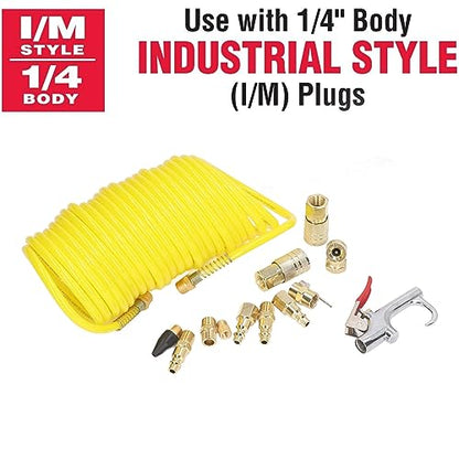 14PCS Air Compressor Kit with 1/4 Inch NPT Quick Connector, Nylon Air Hose Kit for Automotive Repair and Cleaning, Includes Blow Gun and Fittings for Dual - Use Pneumatic