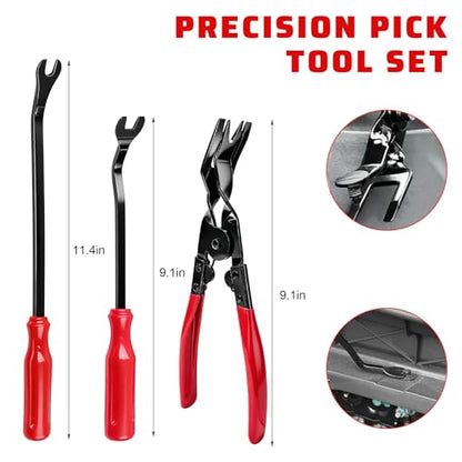 13PCS Precision Pick and Hook Tool Set, Magnetic Telescoping Tool w/Clip Pliers Fastener Remover Gasket Scraper, Rivets Puller Pick Tools w/Storage Bag for Automotive Repair (Red & Black) - color: Red & Black