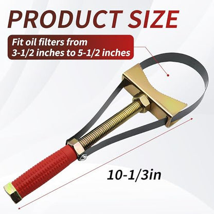 Heavy Duty Oil Filter Wrench Adjustable 9-15cm, 1-Pack Extra Large Truck Oil Filter Removal Tool Compatible with Semi Trucks, Tractors, Excavators
