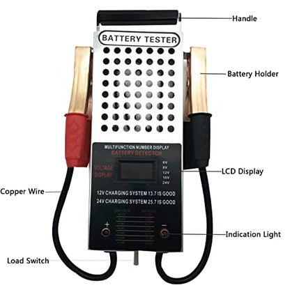 Battery Load Tester, Car Battery Load Tester, 6/8/12/16/24V Battery Alternator Tester Digital Voltmeter and Alligator Clips Battery Voltage Tester and Charging System