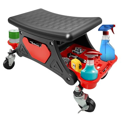 Mechanic Stool, Garage Stool, 300 LBS Capacity Heavy Duty | Rolling Mechanics Seat with Two Tool Trays and Drawer, Tools for Automotive Auto Repair