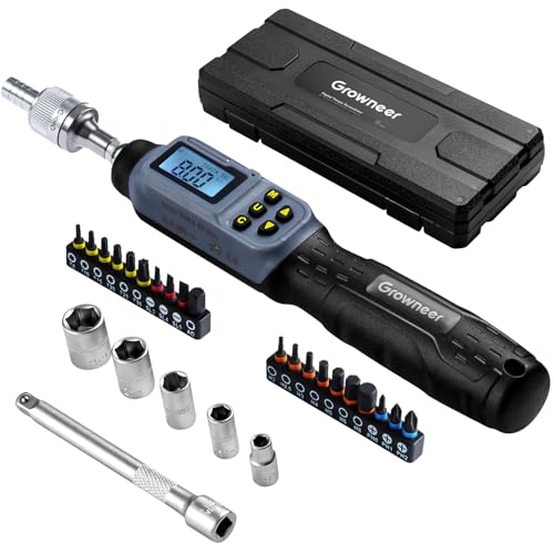 GROWNEER Upgraded Digital Torque Screwdriver, 3.5-70.8 In-lbs/0.4-8 Nm, 1/4'' Drive Inch Pound Rachet Torque Screwdriver Electrician with Buzzer & LED Indicator, Torque Wrench Screwdriver Set - color: Upgraded Rachet Torque Screwdriver