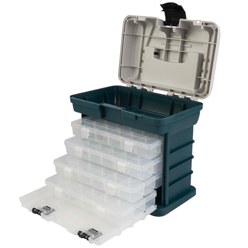 Portable Tool Box - Small Parts Organizer with Drawers and Customizable Compartments for Hardware, Fishing Tackle, Beads, or Crafts by Stalwart (Gray) - size: 10 inches (L) x 7 inches (W) x 10.5 inches (H)