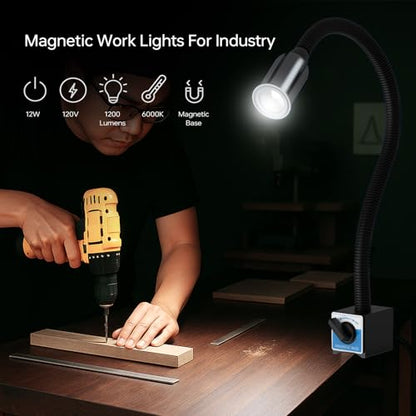 LED Magnetic Work Light, 1420lumens 20in Flexible Gooseneck Work Lamp with Strong Magnetic Base for Lathe Machines, Workbenches.
