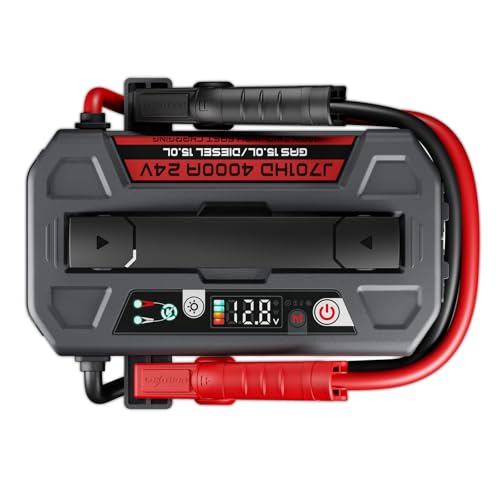 LOKITHOR J701HD 4000A Peak Heavy Duty Jump Starter, 24V Portable Jump Box for Up to 15L Gas or Diesel Engines, 100W Two Way Quick Charge Power Bank & DC Out, 400LM Lights