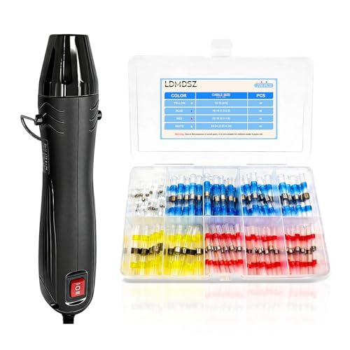 220PCS Solder Seal Wire Connectors Kit with Dual Temp Heat Gun, Heat Shrink Solder Butt Connectors Waterproof Electrical Terminals for Automotive Marine Boat RV Wiring Repair (220, Black) - color: BLACK