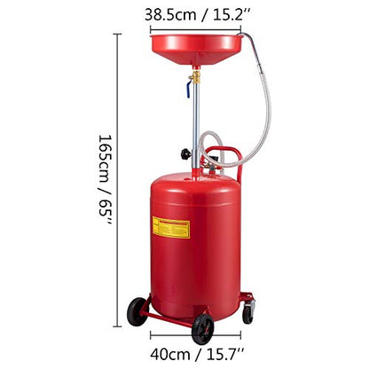 VEVOR 20-Gallon Waste Oil Drain Tank, Air Operated Portable Oil Drainer with Adjustable Funnel Height, Fluid Fuel Transfer Drainage with Wheels, Oil Change Container for Auto Repair Shops, Garages | Air Operated, Portable Oil Drainer, Adjustable Funnel He