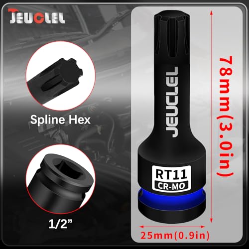RT11 Spline Bit Socket, 1/2" Drive Spline Hex 6 Point Impact Socket | 3-Inch, Cr-Mo Steel, Lengthen Screwdriver Adapter for Electric Ratchet Wrenches, Fastening Screws, Socket Wrench, Head Drill - size: RT11