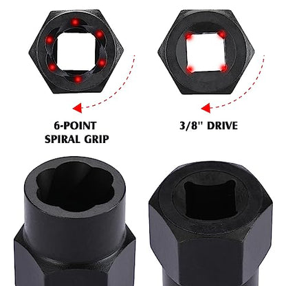 MIXPOWER 13-Piece 3/8-inch Impact Bolt & Nut Remover Set, Nut Extractor Socket, Bolt Remover Tool Set with Hex Adapter, Metric and SAE