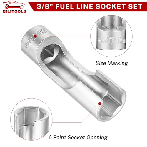 BILITOOLS 7pcs Diesel Injector Fuel Line Socket Set, 3/8" Drive | CR-V Steel for Sensors & Pipes, Non-Slip, Precise Fit, for Thermo/Egt Sensors, Fuel Lines, Bent Pipes, Abs, Brake Line