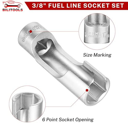 BILITOOLS 7pcs Diesel Injector Fuel Line Socket Set, 3/8" Drive | CR-V Steel for Sensors & Pipes, Non-Slip, Precise Fit, for Thermo/Egt Sensors, Fuel Lines, Bent Pipes, Abs, Brake Line