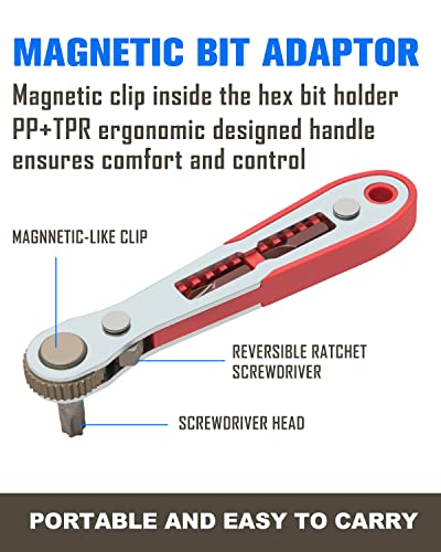 ROTATION 44pc Bit Set with 1/4 Mini Ratchet Offset Screwdriver, Portable Case, CR-V Steel, Drive Handle & Multi Hex/Phillips/Slotted/Torx/Star - style: 44pc