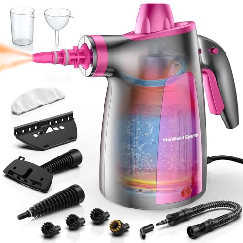 Steam Cleaner, Pressurized Handheld Multi-Surface Natural Steam Cleaner with 12pcs Accessory & Safety Lock, Portable Steamer for Cleaning Home, Kitchen, Bathroom, Car, Upholstery, Grout, Window - color: Grey