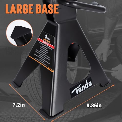 TONDA Jack Stands 3 Ton, Extra Tall Heavy Duty, Black, 1 Pair | 13.39“-21.06” Adjustable Height, For SUV, MPV and UTV/ATV, Self-locking Ratcheting,