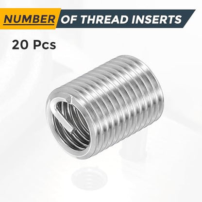 HARFINGTON 20pcs Wire Thread Repair Inserts M8 x 1.25 x 2.5D (20mm) Metric 304H Stainless Steel Helical Coiled Wire Screw Threaded Sleeve Sheath for Automotive Repairs - size: M8 x 1.25 x 2.5D