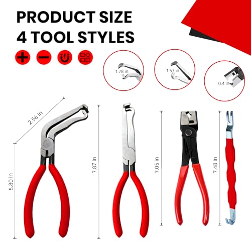 Electrical Disconnect Pliers 4pack Fuel Line Clip Removal Tool | Automotive Tools Connector Clamps, Ignition Coil Safety Wire Plier, for Cars Trucks Clamp Repair - color: Red