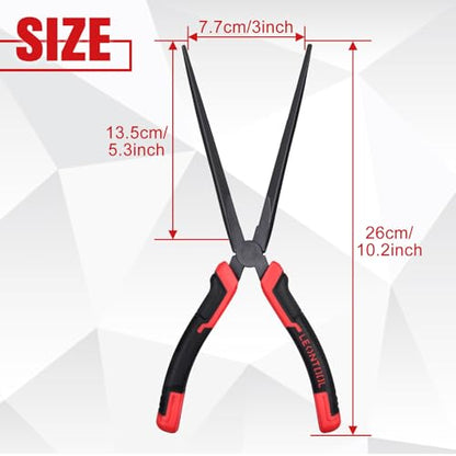 10" Extra Long Needle Nose Pliers | Designed for Car Repair & Welding Assistance | Heavy Duty 45 Steel Extended Reach Long Nose Pliers with Serrated Jaw for Narrow Spaces and Limited Areas