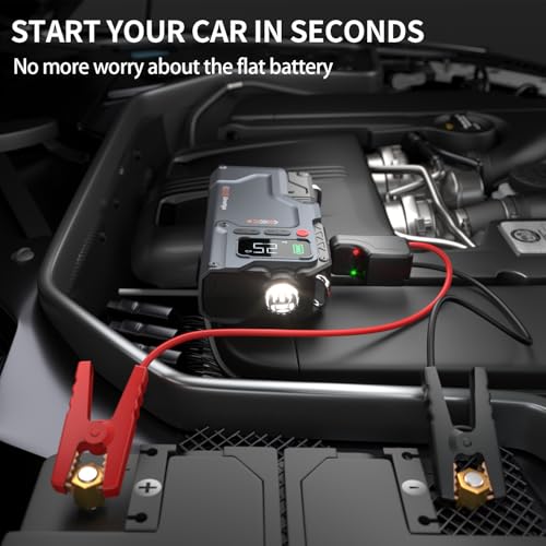9000A Car Battery Charger Jump Starter with Air Compressor, 150PSI Tire Inflator Air Pump(All Gas/16L Diesel),12V Jump Box Car Battery with Smart Jumper Cables, LCD Display, Portable Power Pack