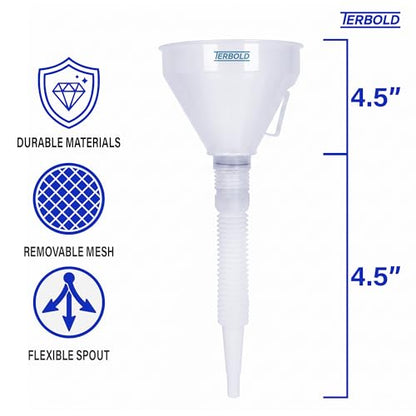 Automotive Flex Funnel with Hose | Wide Mouth Flexible Oil Funnel for Automotive Use - Gas, Transmission Fluid, Car Fuel, Oil Change (Clear) - color: Clear