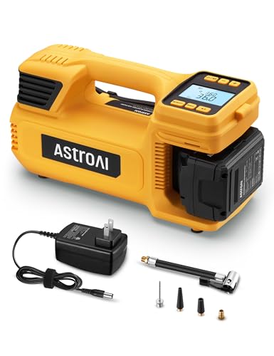 AstroAI TC4 Heavy Duty Cordless Tire Inflator, 470W Portable Air Compressor | 150 PSI Air Pump with 18V 4000mAh Battery Digital Display Auto Shutoff Fast Inflation For Trucks, SUVs, RVs And Cars - color: Yellow