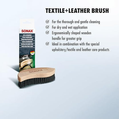 SONAX Textile & Leather Brush | Professional Interior Cleaning Brush for Fabric Upholstery Alcantara & Leather Surfaces | Durable, Ergonomic Car Detailing Tool | 416741
