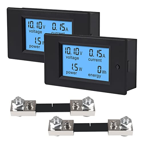 DC 6.5-100V 0-100A 12V 24V 36V 48V 60V 72V Volt Amp Watt Meter LCD Display Digital Current Voltage Power Energy Meter Multimeter Ammeter Voltmeter with 100A 75mV Current Shunt Pack of 2